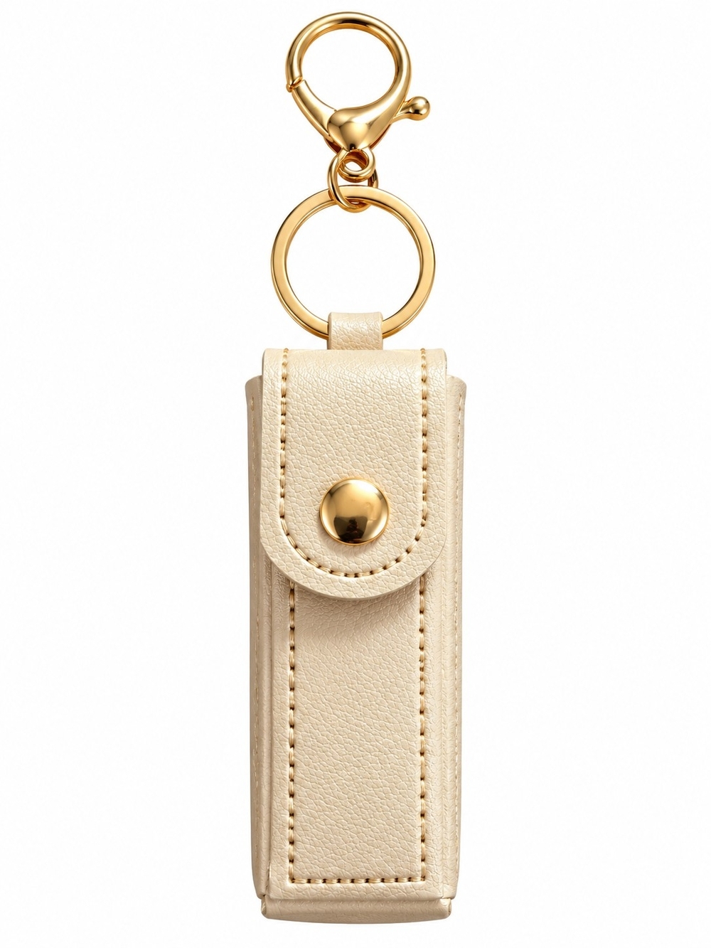 Gold-Tone Hardware Cream Lipstick Keychain Holder